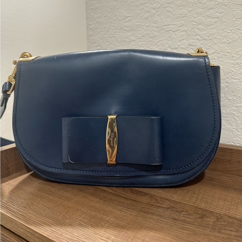 Salvatore Ferragamo Leather Saddle Bag Blue